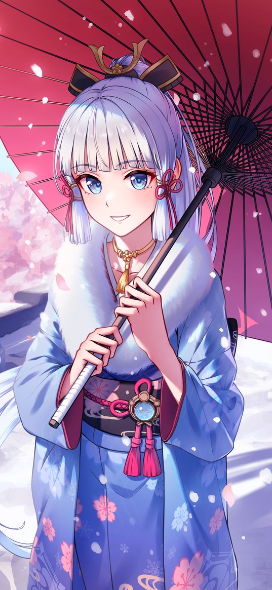 kamisato ayaka, genshin impact, anime, girl, game, art, umbrella