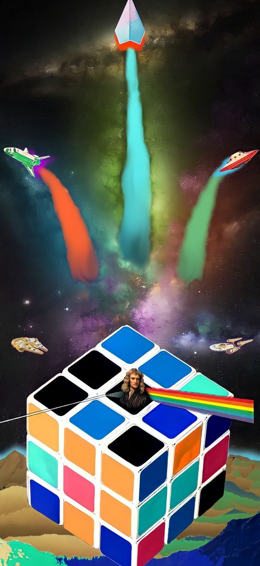 space, colors, isaac newton, rubik's cube, spaceships, dispersion