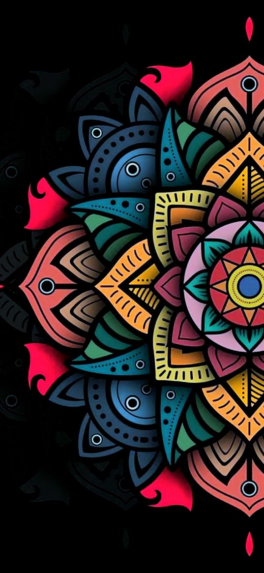 mandala, patterns, colorful, black background