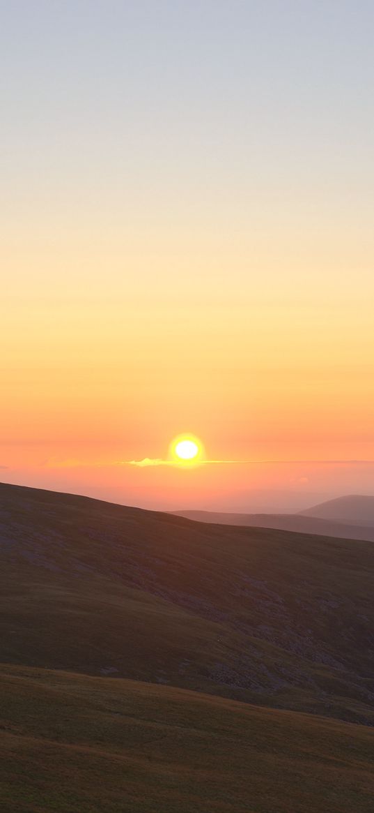 mountains, plain, sunrise, nature