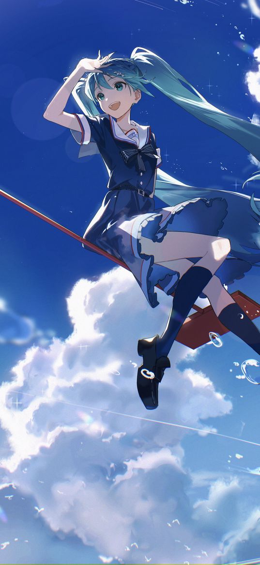 hatsune miku, anime, girl, art, sky, cloud