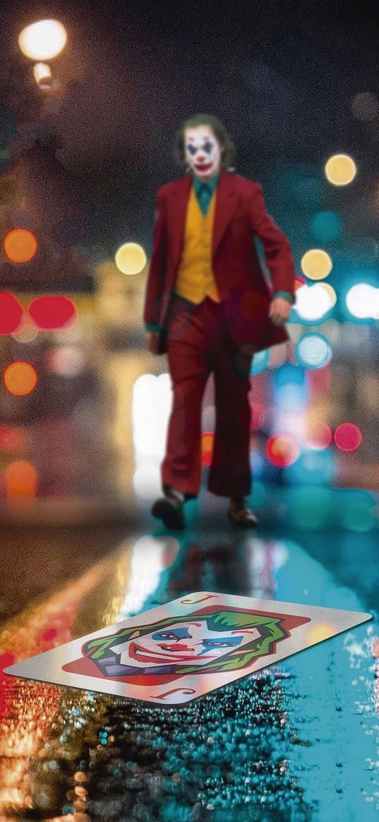 joker, smile, card, road, dc, light, night, joaquim phoenix