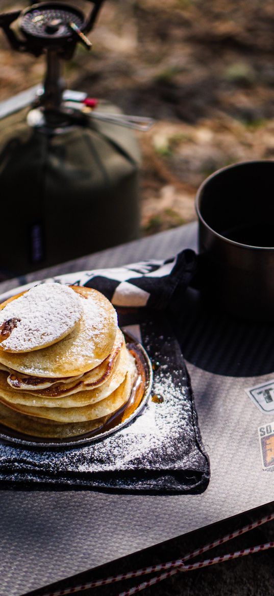 pancakes, cup, coffee, food