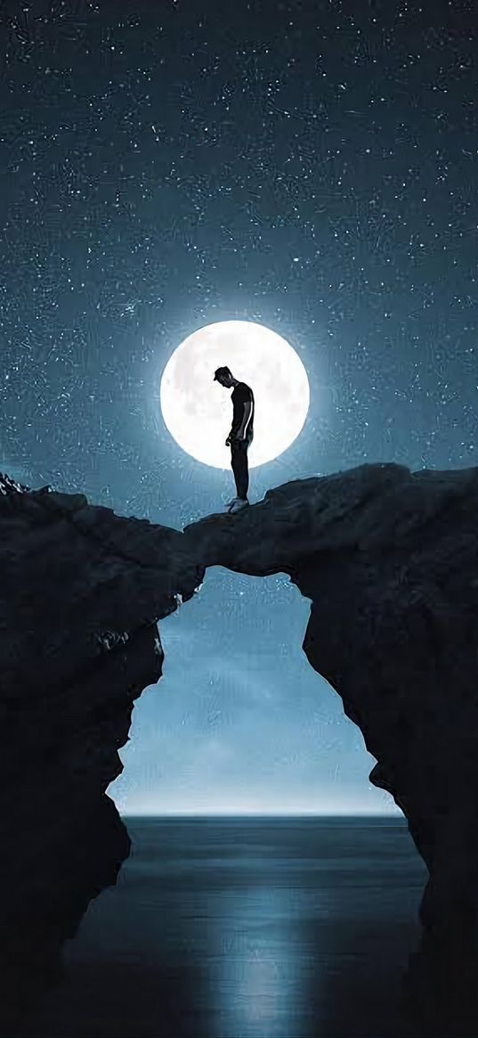 man, night, moon, sad, dark