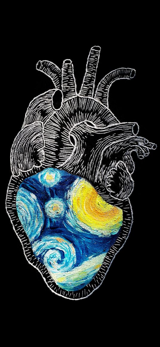 heart, painting, art, black background