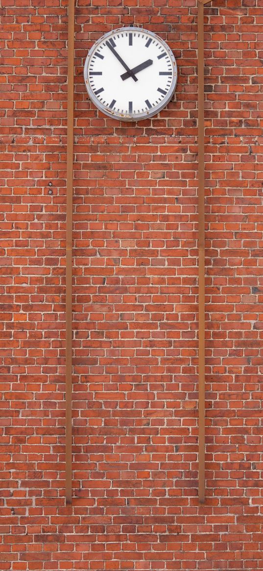 clock, dial, wall, bricks, time