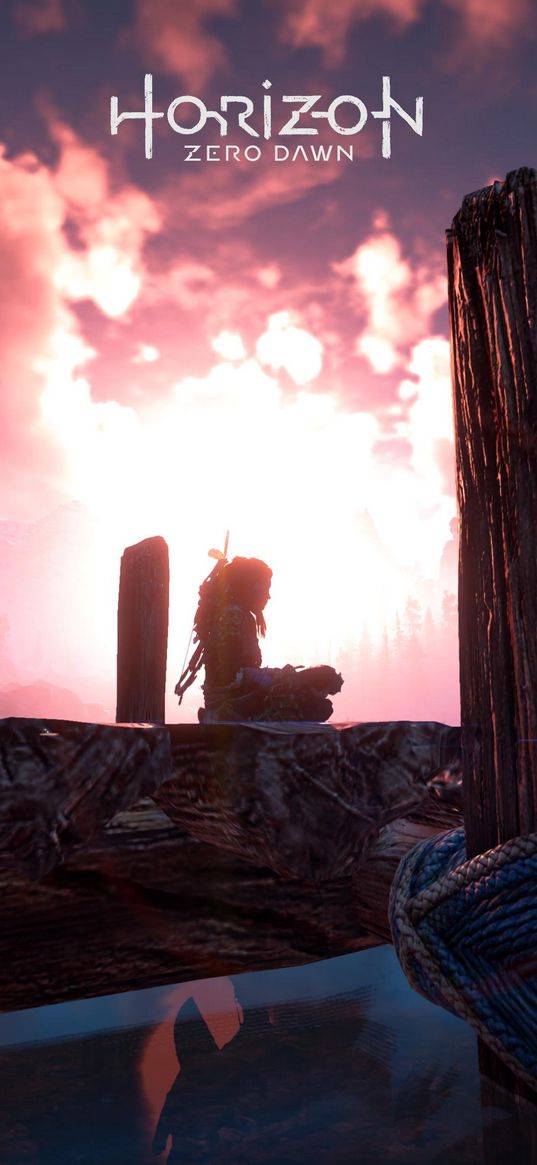 horizon zero dawn, aloy, playstation, sunset, wallpaper