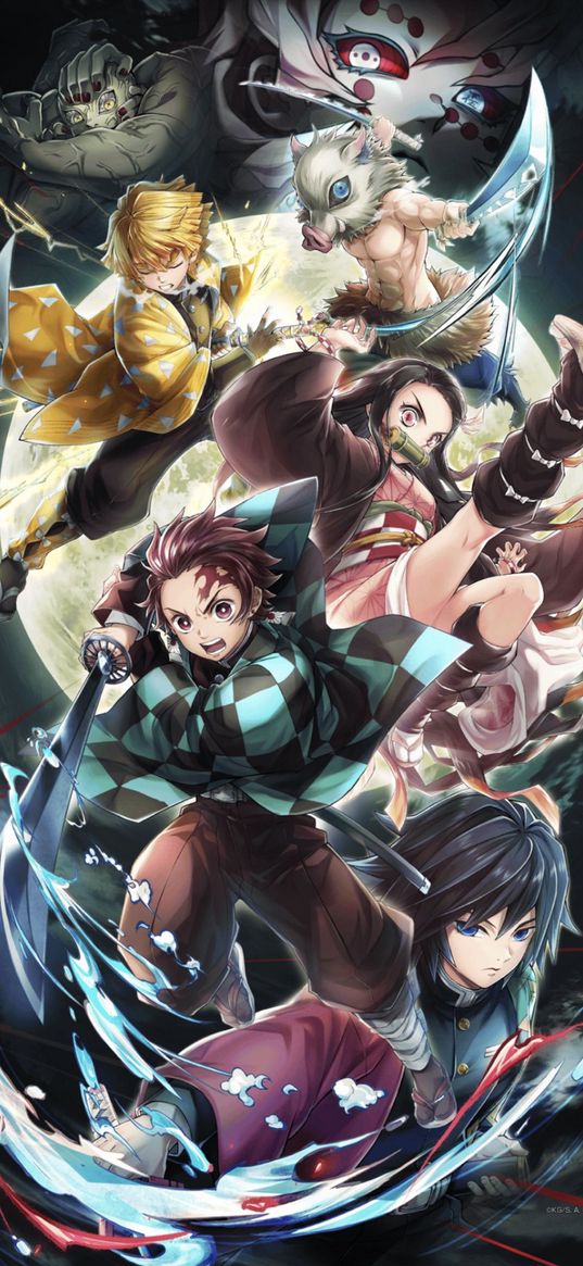 demon slayer, anime, characters, poster, art