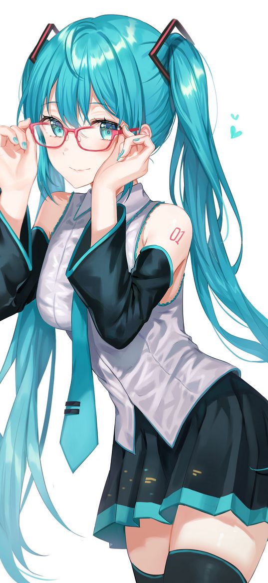 hatsune miku, anime, girl, art, glasses