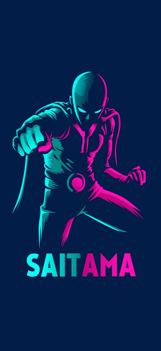 saitama, anime, fight, blue background