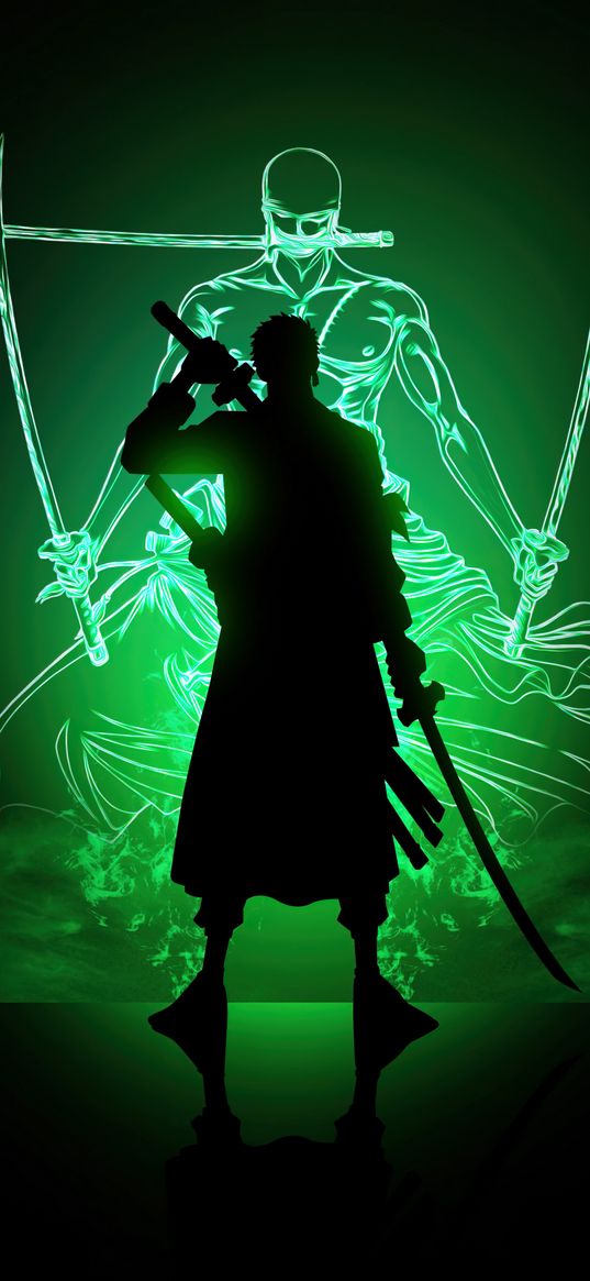 zoro, anime, green background, sword