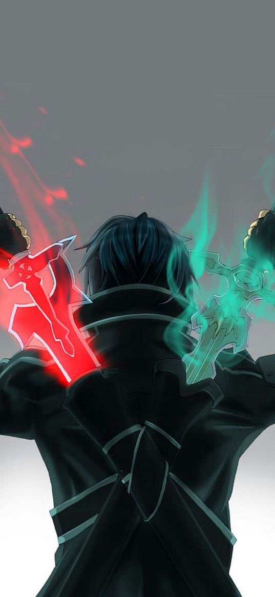 sword art online, kirito, anime, guy, sword, weapon, art