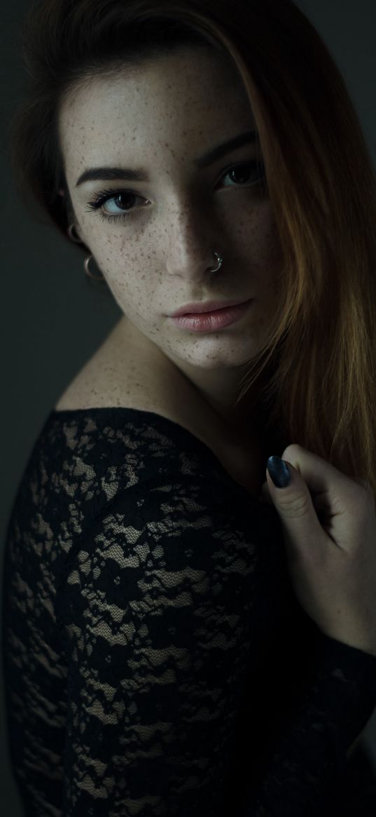 girl, freckles, model, posing