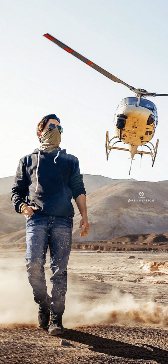 helicopter, guy, man, desert, wind