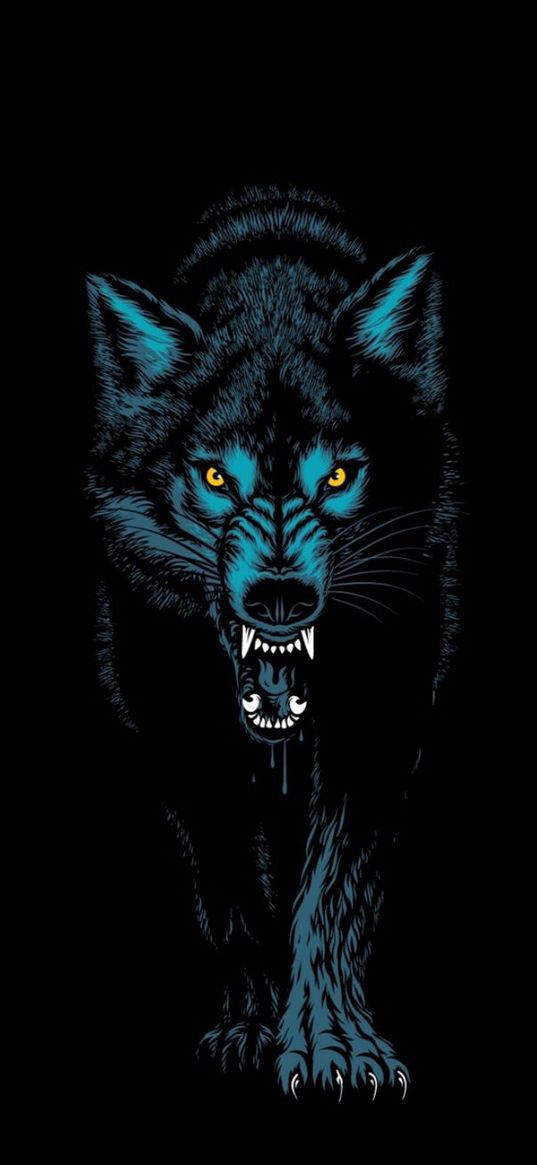 wolf, beast, predator, blue, black background