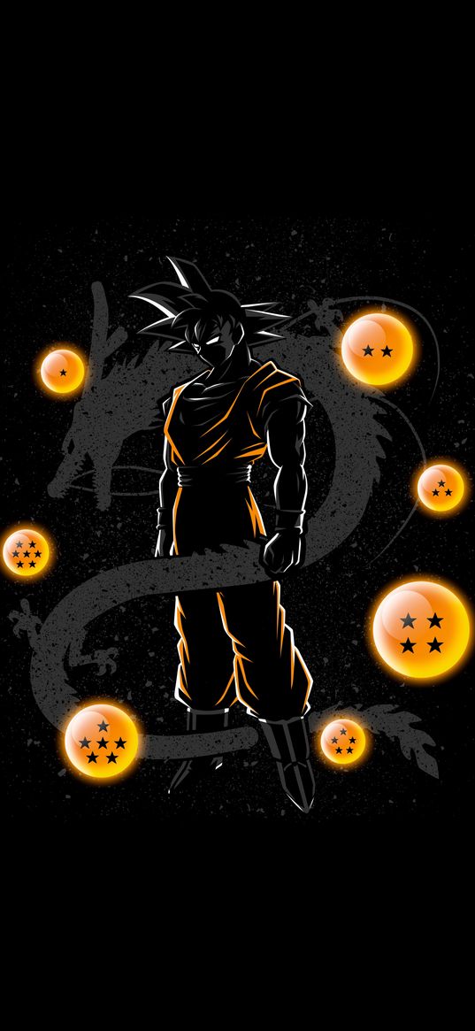 dragon ball, son goku, dragon, anime, art, black background