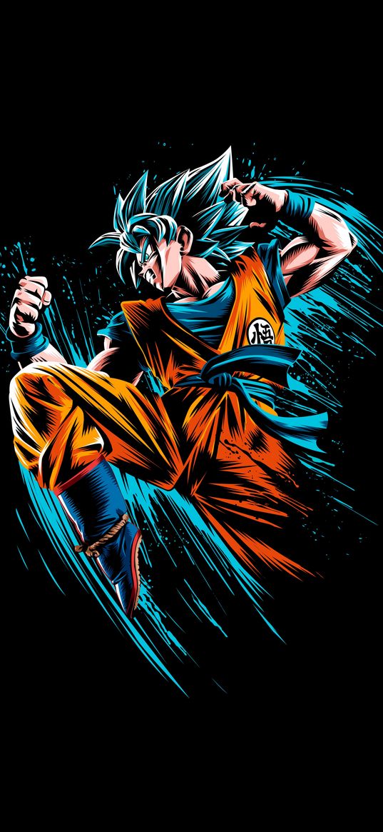 dragon ball, son goku, movement, anime, art, black background