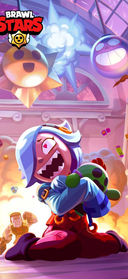 brawl stars, game, characters, girl, toy, explosion, monkey, poster, art