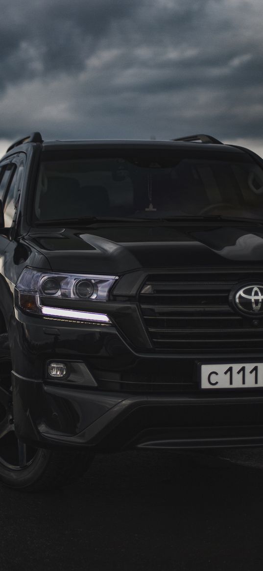 toyota land cruiser, toyota, suv, car, black, clouds, cloudy