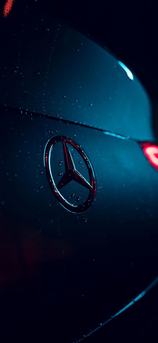 mercedes-benz, mercedes, car, logo, drops, dark