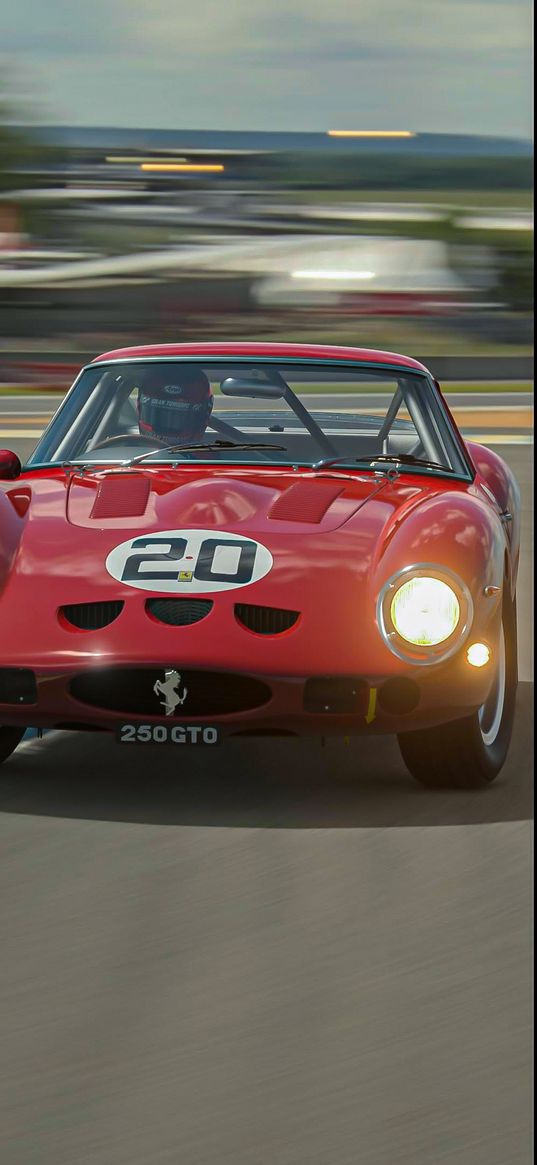 ferrari 250 gto, ferrari, sports car, car, red, race, track