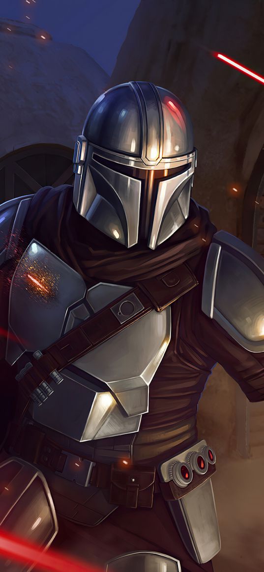 mandalorian, tv series, star wars, helmet, armor, sparks, art