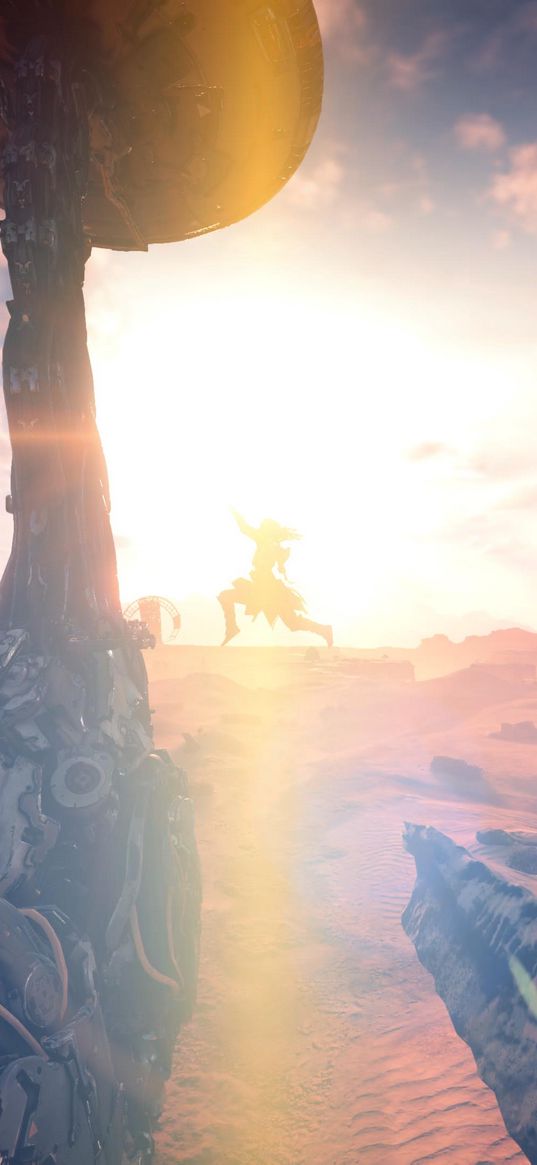 horizon zero dawn, game, sun, rays