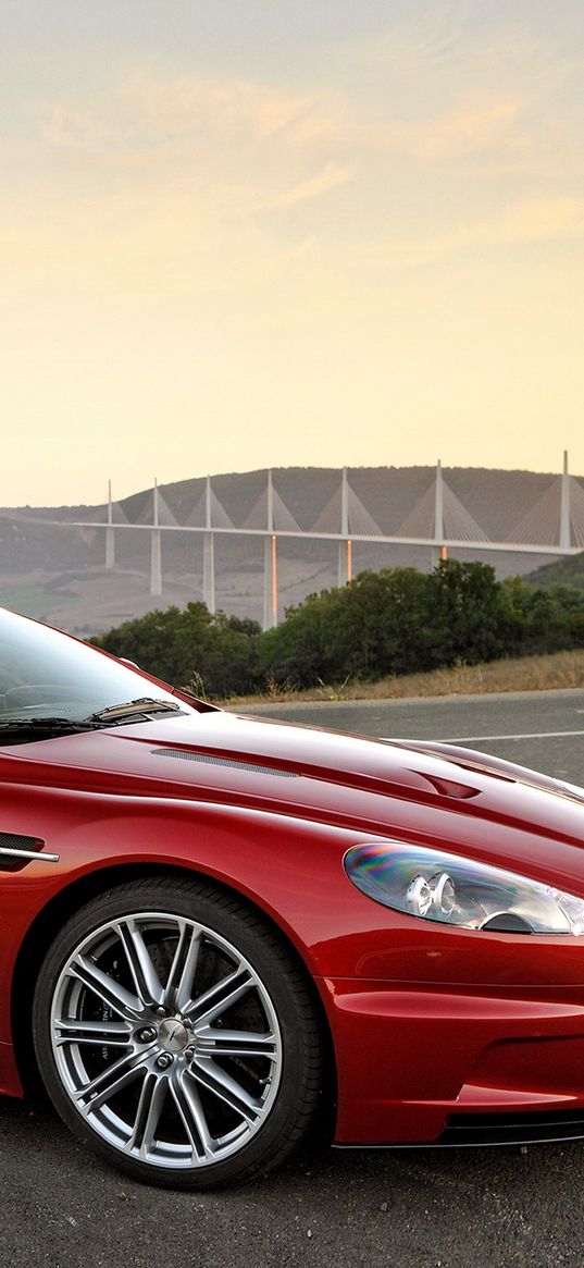 aston martin, dbs, 2008, red, side view, sport, mountain