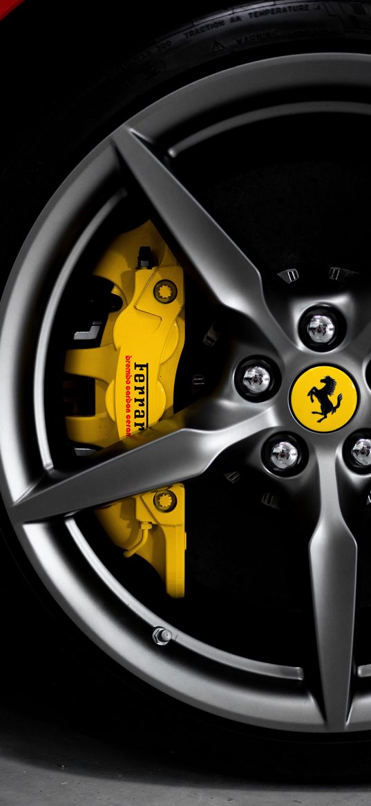 ferrari, yellow, brake