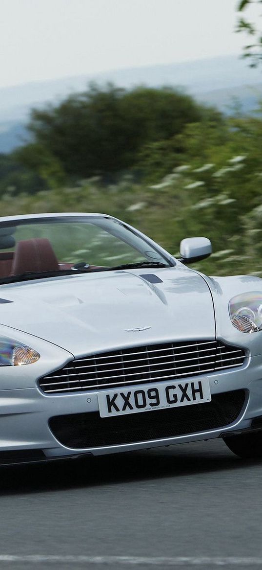 aston martin, dbs, 2009, white, front view, sport, grass, trees