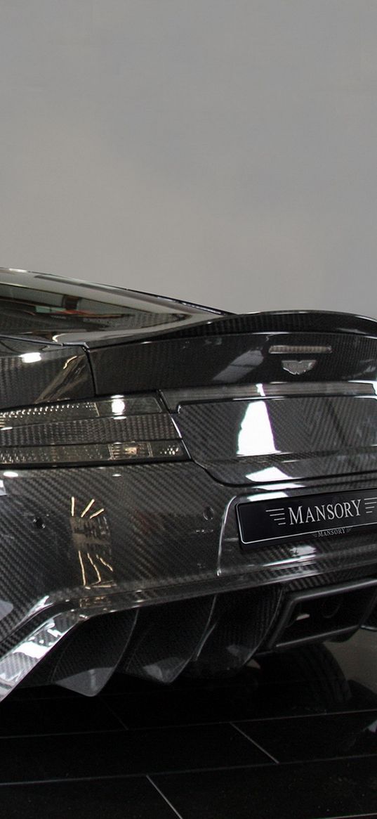 mansory, aston martin, dbs, 2009, carbon, black, rear view, style, reflected