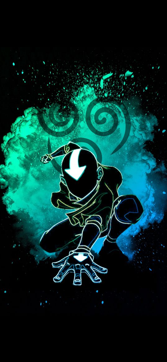 avatar, aang, smoke, graphics, drawing, black background, art