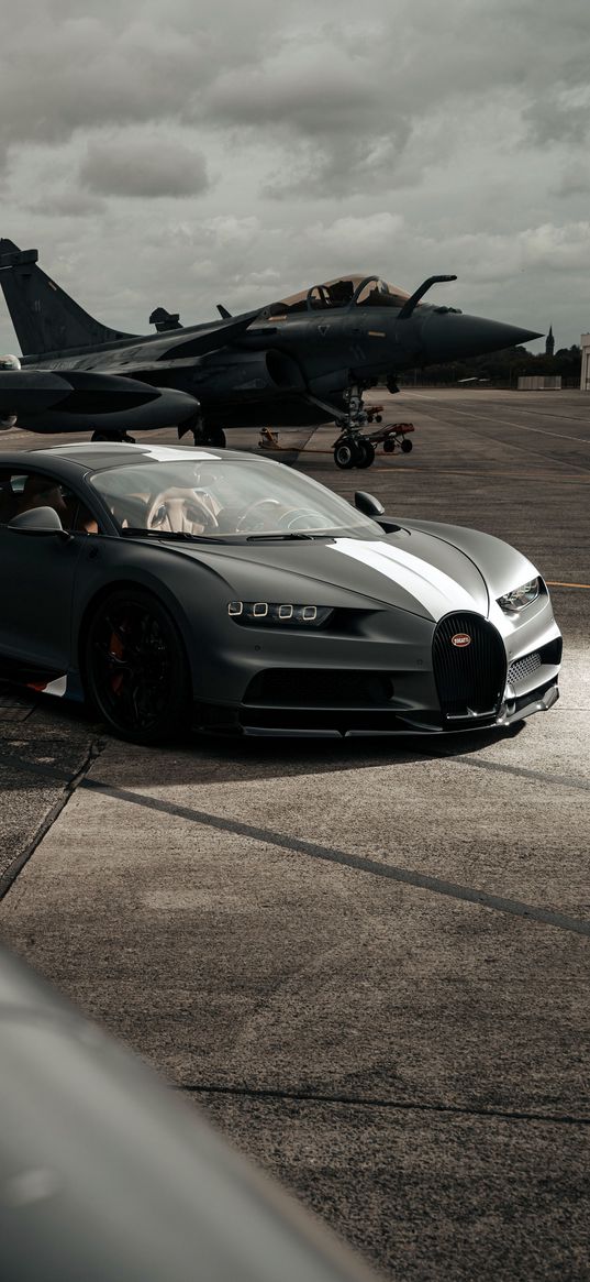 bugatti, bugatti chiron, auto, black auto, airport, airplane