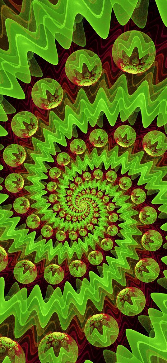 spiral, zigzags, circles, abstraction, green