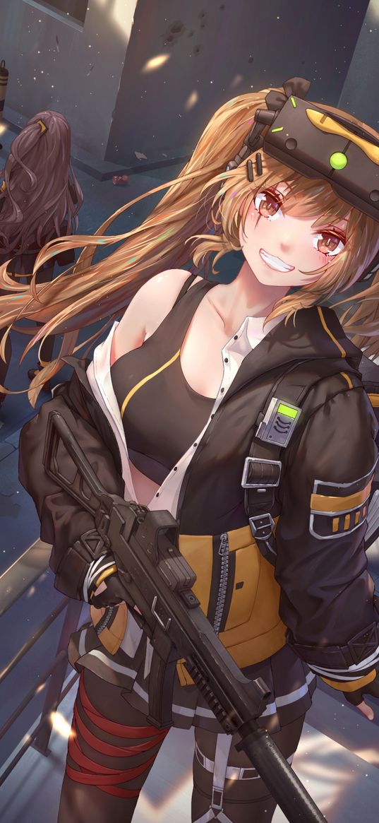 ump45, girls frontline, game, anime, girl, machine gun, glasses, art