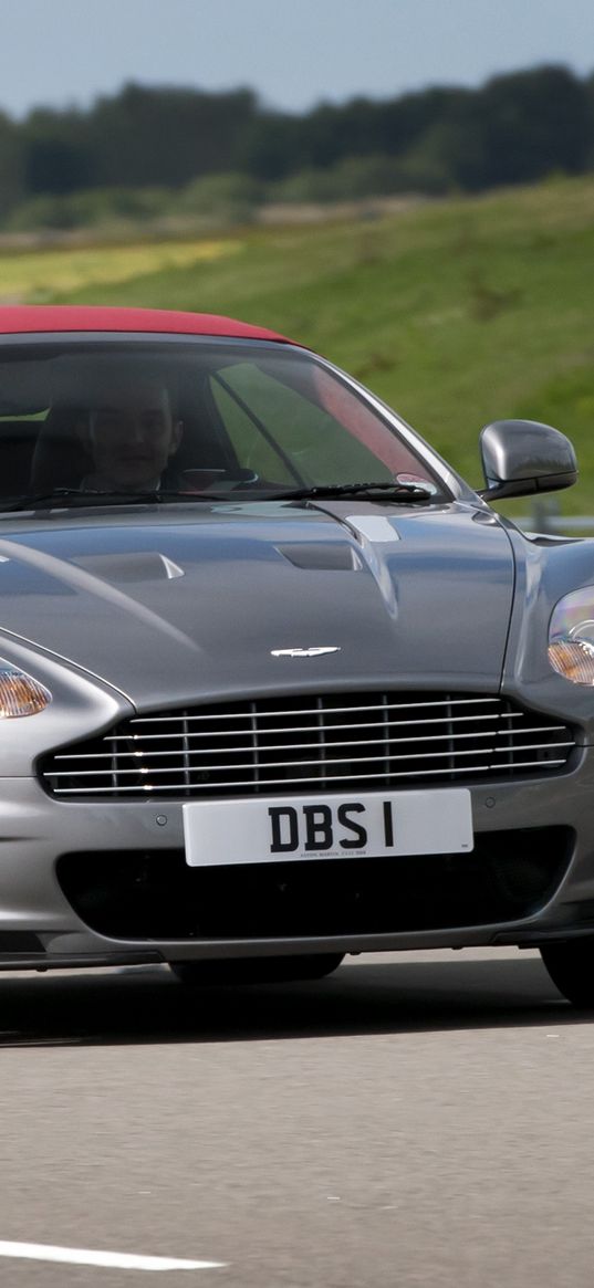 aston martin, dbs, 2009, gray metallic, front view, cars, nature