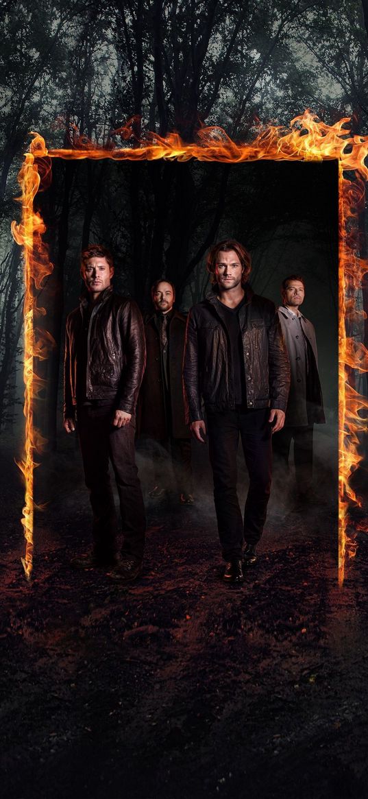 supernatural, tv series, characters, sam and dean winchester, crowley, castiel, forest