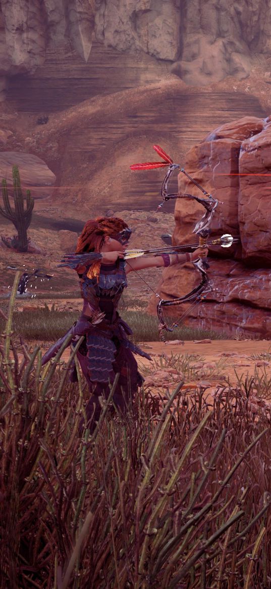 horizon zero dawn, aloy, game console, character, battle, arrow, bow, wallpaper