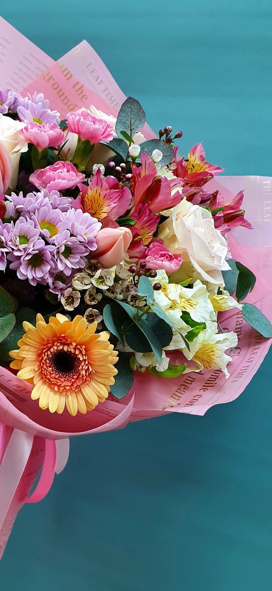 flowers, bouquet, roses, gerberas, composition