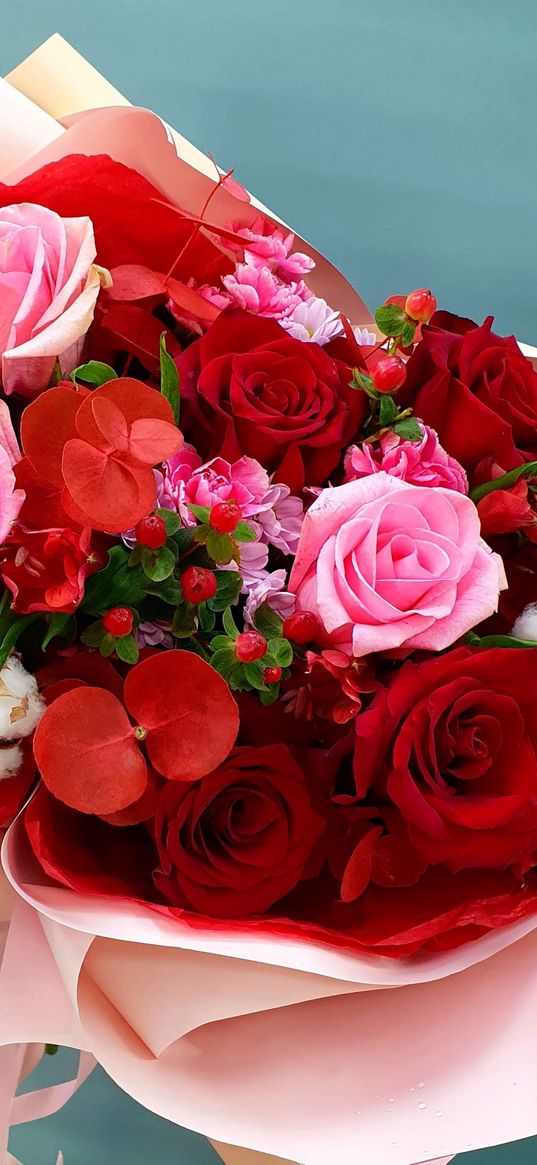 flowers, bouquet, roses, red roses