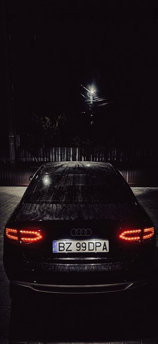 audi, audi a4, auto, black auto, rear lights, night