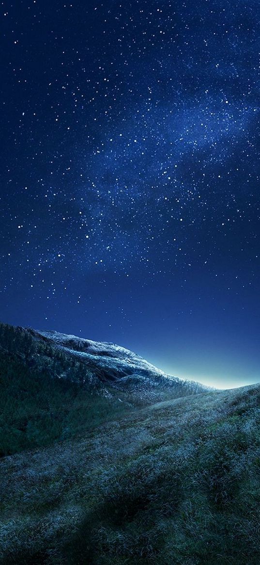 forest, hills, mountain, travelers, people, starry sky, stars, night, nature