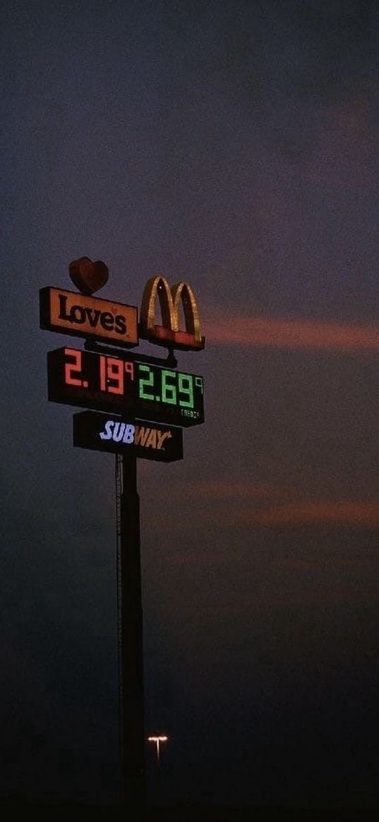 sign, mcdonalds, sky, darkness