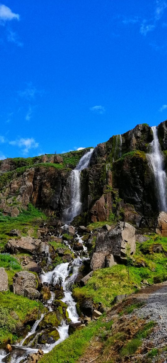 waterfall, nature, greenery, landscape, mountains, hills, beautiful, iceland