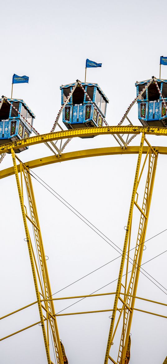 ferris wheel, attraction, sky, flags