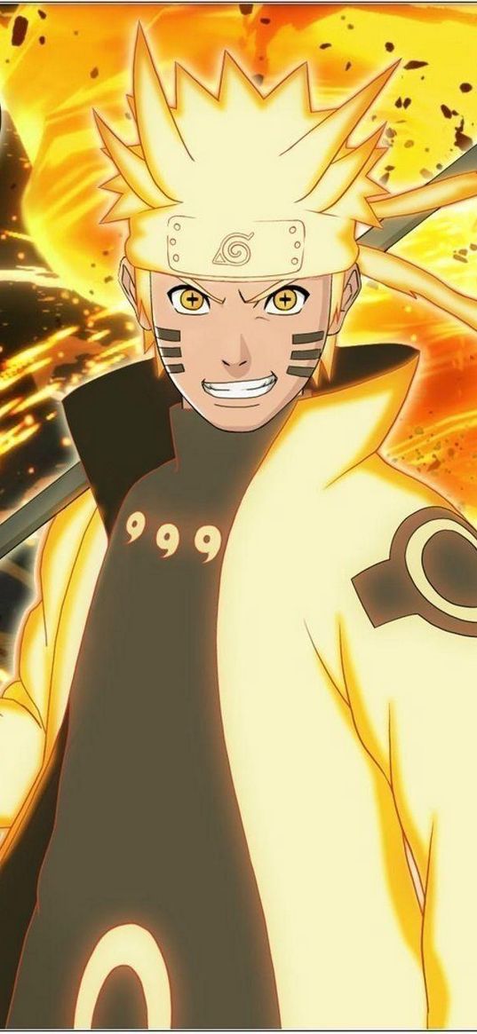 naruto, kurama, anime, guy, art, light, yellow