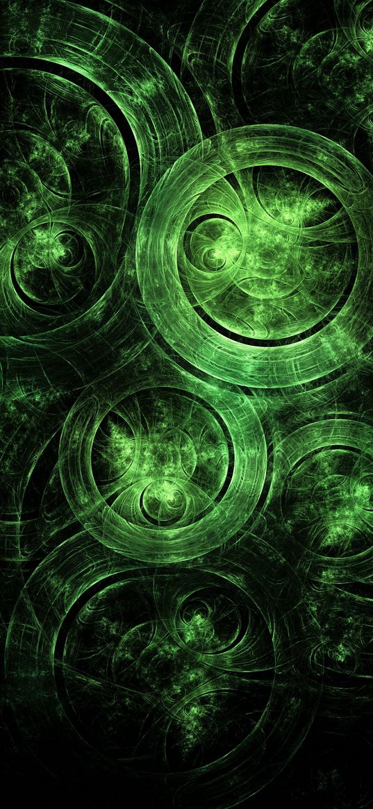 circles, transparent, abstraction, green, dark