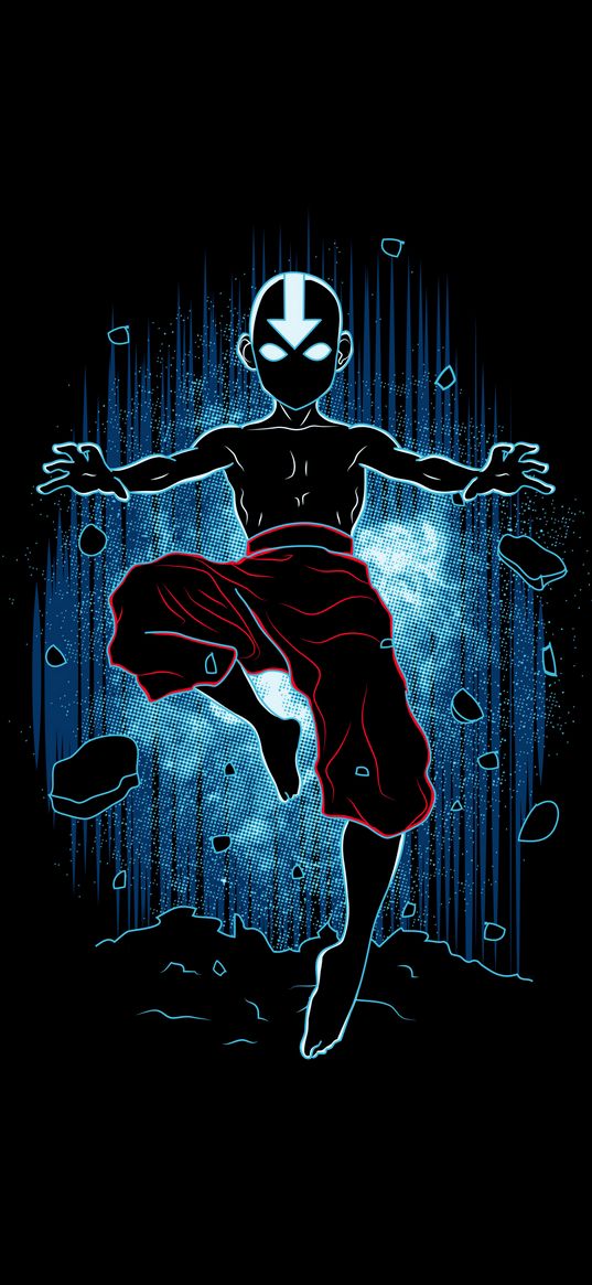 avatar, aang, smoke, wind, air, graphics, drawing, black background, art