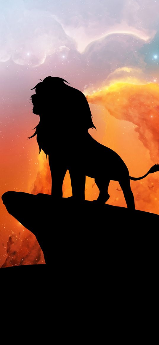 lion king, mufasa, simba, disney, cartoon, lion, silhouette, stars, art