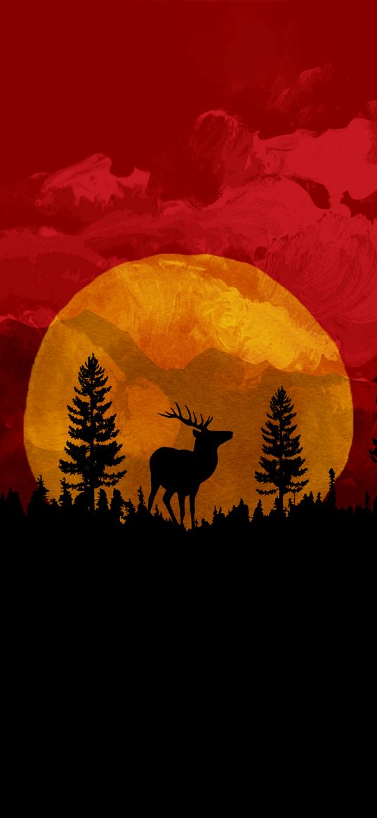 red dead redemtion 2, rdr 2, deer, sunset, games, silhouette, sun, red